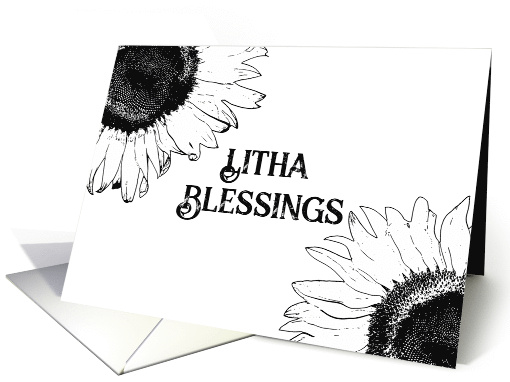 Litha Summer Solstice Blessings Black and White Sunflowers card