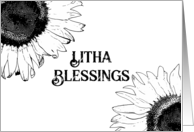 Litha Summer Solstice Blessings Black and White Sunflowers card