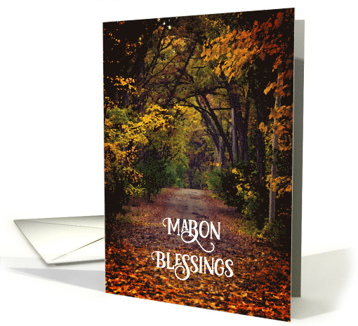Mabon Autumn Equinox Blessings Fall Leaves Tree Lined Street card