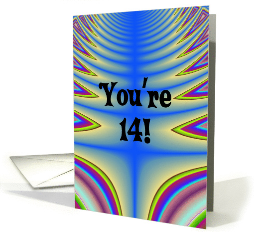 Happy Birthday - 14 years old Blue Tie Dye card (182229)