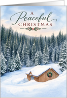 A Peaceful Christmas Snowy Woodland Cabin Holiday card