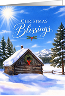Christmas Blessings Snowy Winter Cabin card