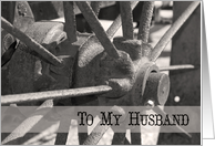 Happy Anniversary to My Husband Rustic Wagon Wheel card