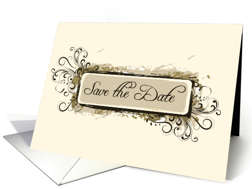 Save the Date Announcement Tan Floral Swirls card (516470)