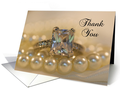 Wedding Thank You Note Princess Cut Diamond Ring and Pearls card