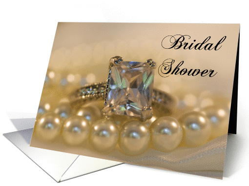 Bridal Shower Invitation Princess Cut Diamond Ring and Pearls card
