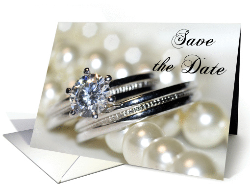 Save the Date Wedding Rings and Pearls card (548515)