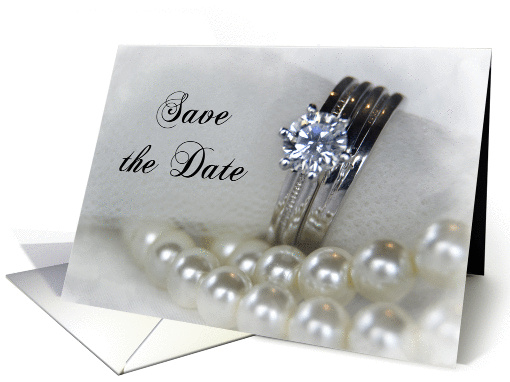 Save the Date Wedding Rings and Pearls card (548516)