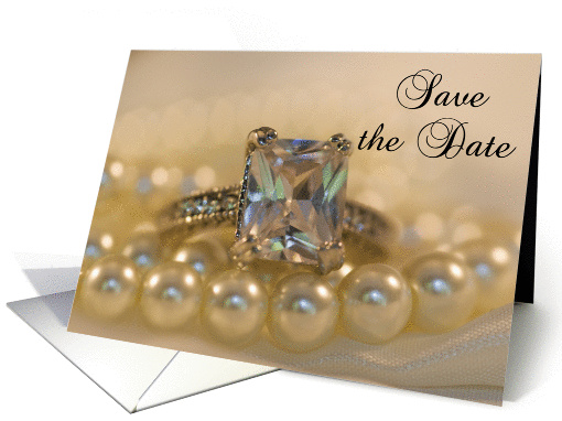 Save the Date Princess Cut Diamond Ring and Pearls card (548518)