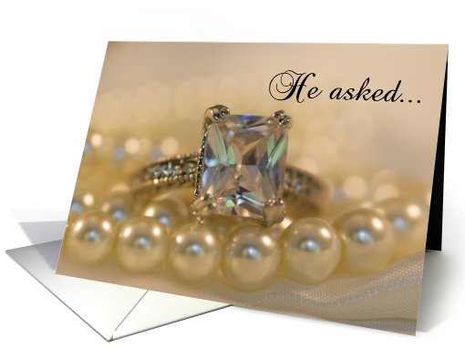 Engagement Announcement Princess Cut Diamond and Pearls card (548524)