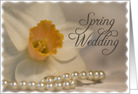 Spring Wedding Invitation White Daffodil and Pearls card