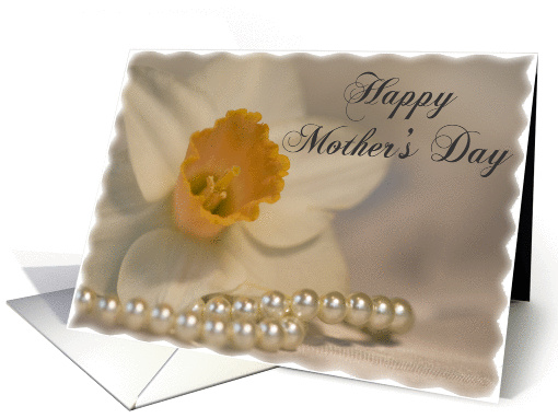 Happy Mother's Day White Daffodil and Pearls card (583926)