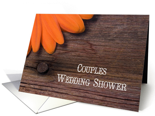 Orange Daisy and Barn Wood Couples Wedding Shower Invitation card
