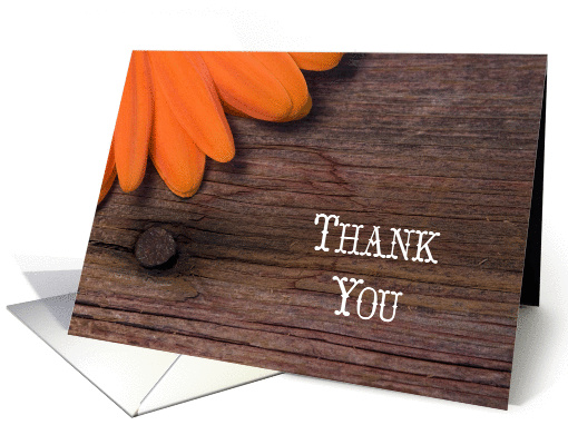 Orange Daisy and Barn Wood Thank You Note card (805310)
