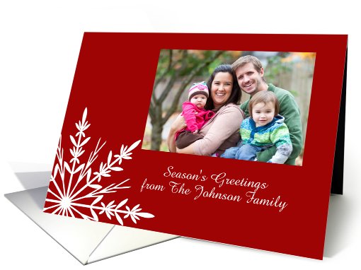 Season's Greetings Holiday Photo Card Red and White Snowflake card