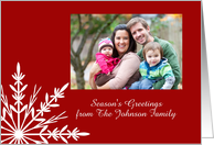 Season’s Greetings Holiday Photo Card Red and White Snowflake card