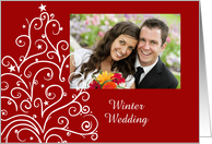 Winter Wedding Save the Date Photo Card Red and White Christmas Tree card