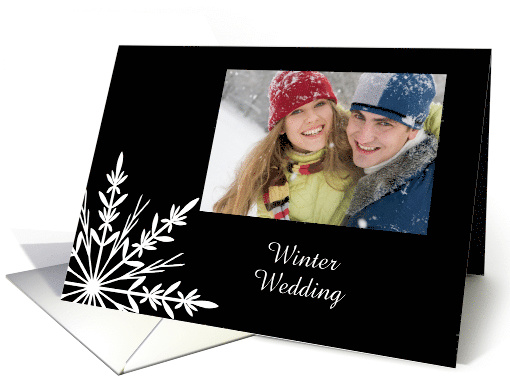 Winter Wedding Save the Date Photo Card Black and White Snowflake card