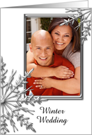 Winter Wedding Save the Date Photo Card, Silver Tone & White Snowflake card