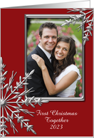 First Christmas Together Photo Card, Silver Tone & Red Snowflake card