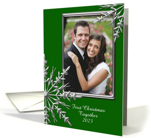 First Christmas Together Photo Card, Silver Tone & Green... (862253)