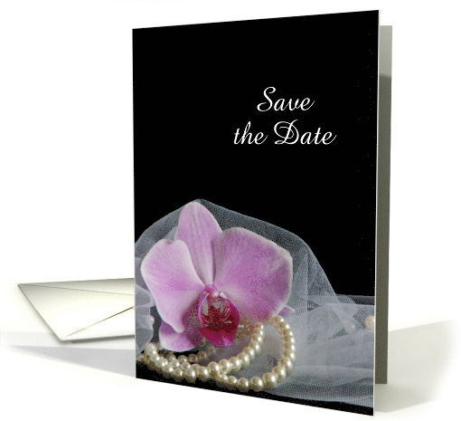 Wedding Save the Date Pink Orchid and Pearls Custom Personalized card