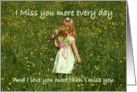 I miss you: Child in field of flowers card