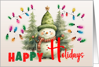 Happy Holidays Snowman String Lights card