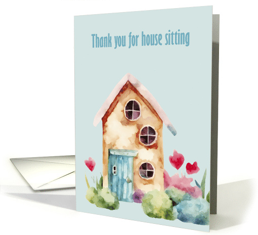 Thank You House Sitting Watercolor House with Garden card (1821358)