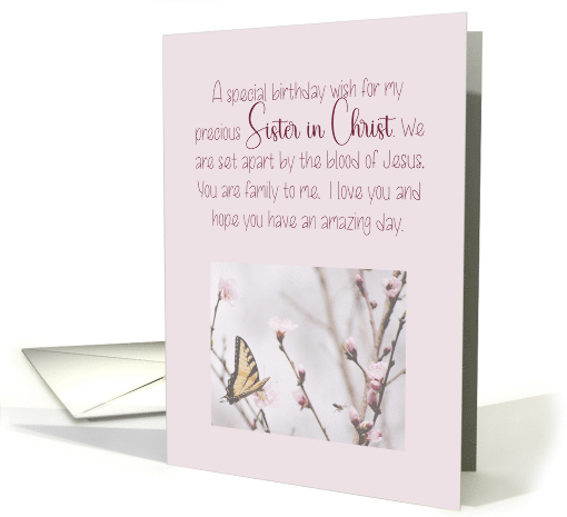 Sister in Christ Birthday Butterfly on Pink Bloom card (1824942)