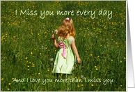 I miss you: Child in field of flowers card