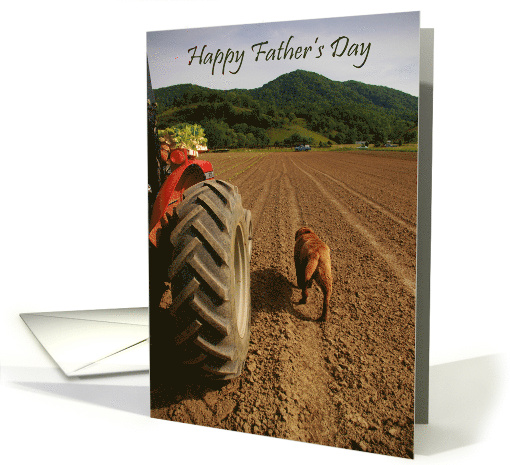 Father's Day Farmer on Tractor With Dog Walking Beside card (192792)