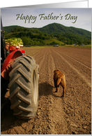 Father’s Day Farmer on Tractor With Dog Walking Beside card