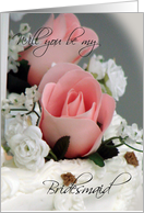 Pink Rosebud-be my Bridesmaid card