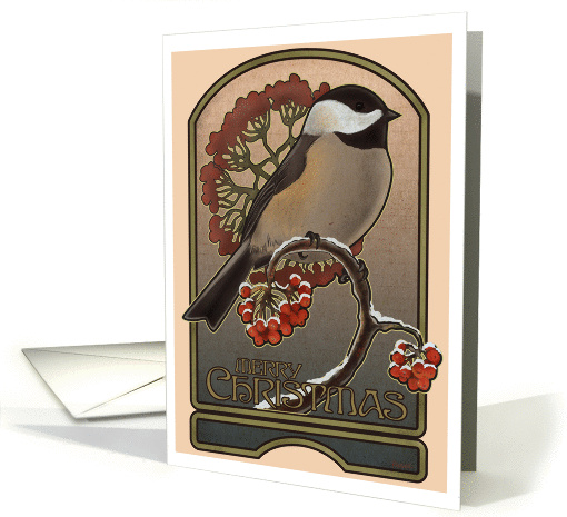 Chickadee and the Red Berries - Christmas card (142144)