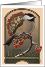 Chickadee and the Red Berries - Birthday card