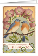 Bluebirds and Primrose - Spanish Valentine card