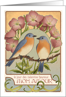 Bluebirds and Primrose - French Valentine card