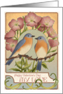 Bluebirds and Primrose - Valentine card