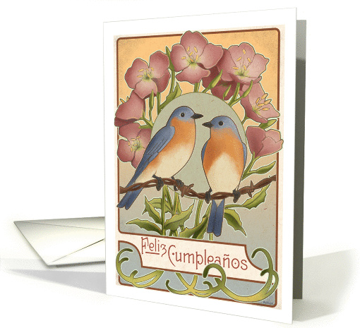 Bluebirds and Primrose - Feliz Cumpleanos card (146896)