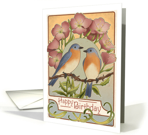 Bluebirds and Primrose - Birthday card (146898)