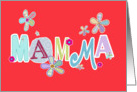 mamma, Italian happy mother’s day, letters and flowers, red card