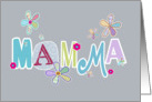 mamma, Swedish happy mother’s day, letters and flowers, grey & teal card