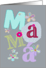 mam, happy mother’s day in Spanish, letters and flowers, teal card