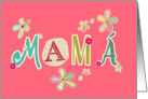 mam, happy mother’s day in Spanish, letters and flowers, pink card