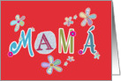 mam, happy mother’s day in Spanish, letters and flowers, red card