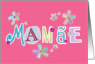 Mame, happy mother’s day in Portuguese, letters and flowers, pink card