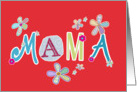 Mama, happy mother’s day in Polish, letters and flowers, red card