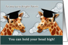 To two bright twins, congratulations on graduating, giraffes card
