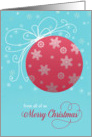 Merry Christmas from all of us, red and white ornament card